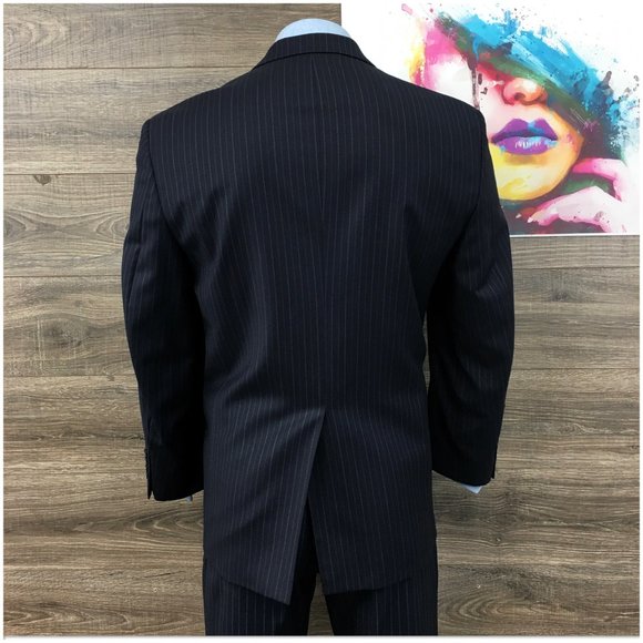 Stafford Mens Suit 2 Piece Set Size 42R Jacket Blazer Pants Wool Silk Navy Blues - Picture 6 of 16